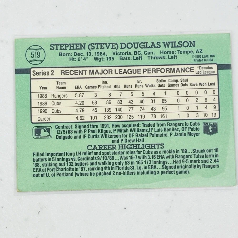1991 Donruss Baseball Card Steve Wilson Chicago Cubs 519 Trading Card